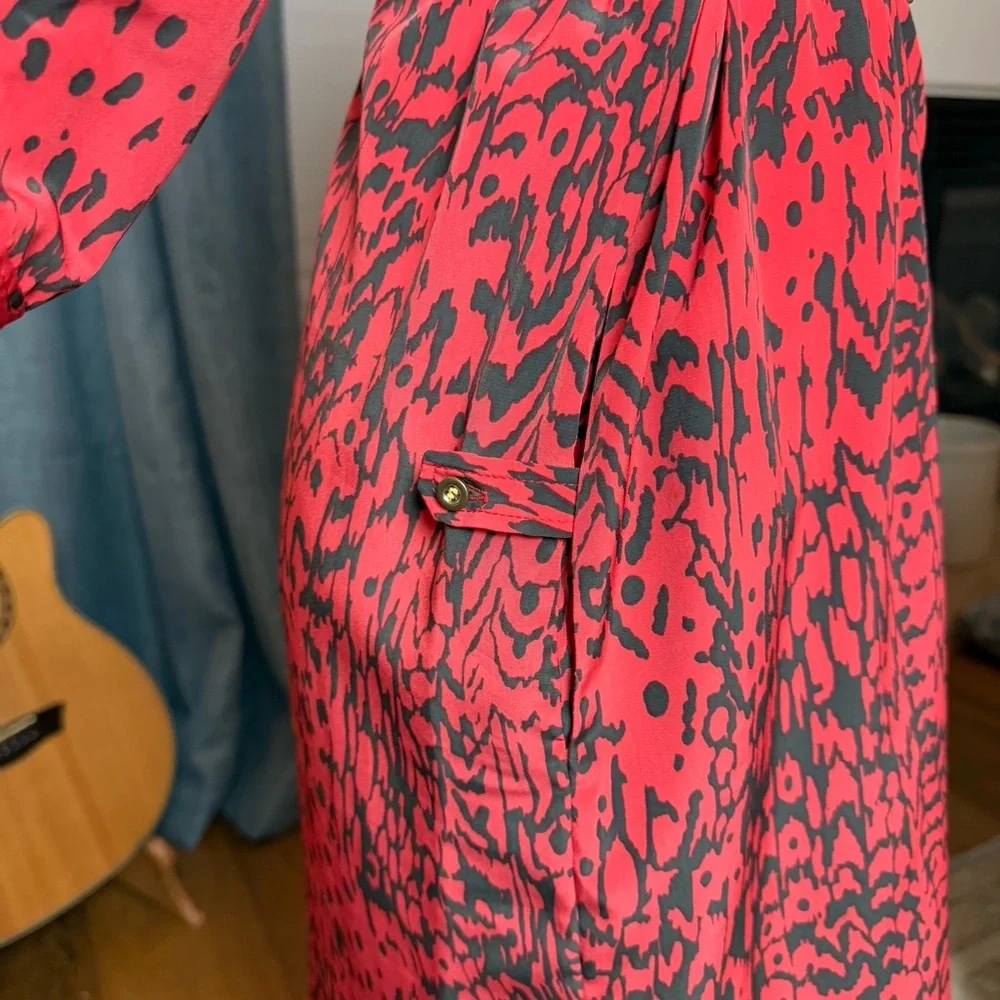 Yoana Baraschi Red and Black Patterned Shirtdress with Belt and Pockets Sz 0 - Picture 7 of 10
